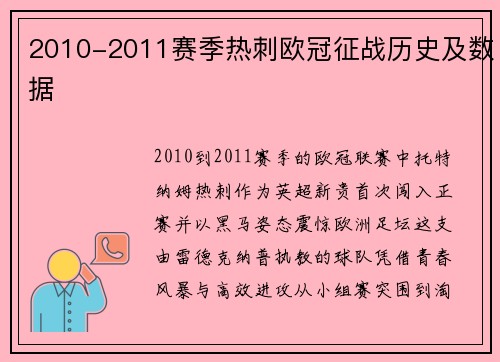 2010-2011赛季热刺欧冠征战历史及数据